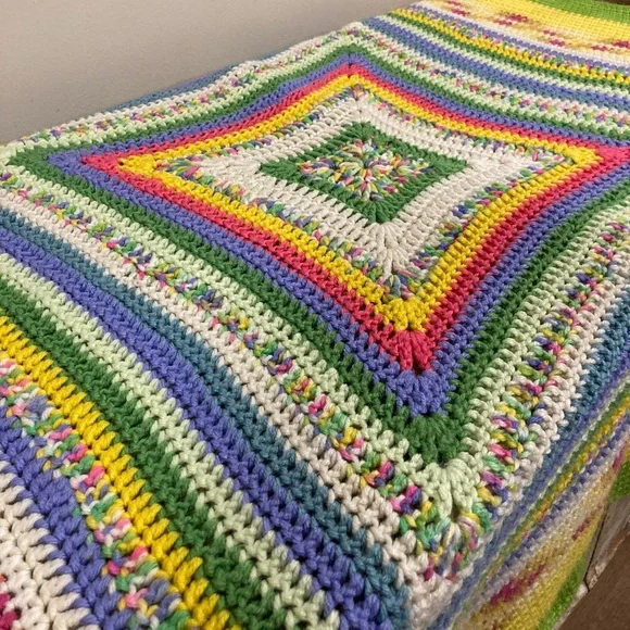 Small Handmade Crochet Blanket 45” x 47” Multicolor - Picture 8 of 16